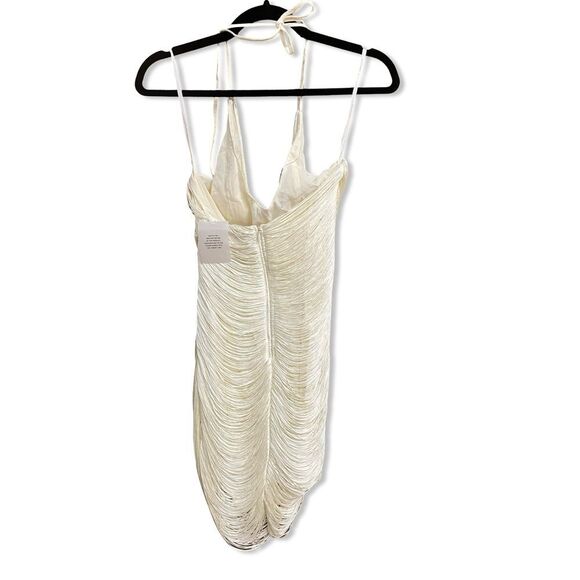 Michael Costello REVOLVE Skylar Mini Dress white ivory Halter fringe XS - Picture 5 of 11